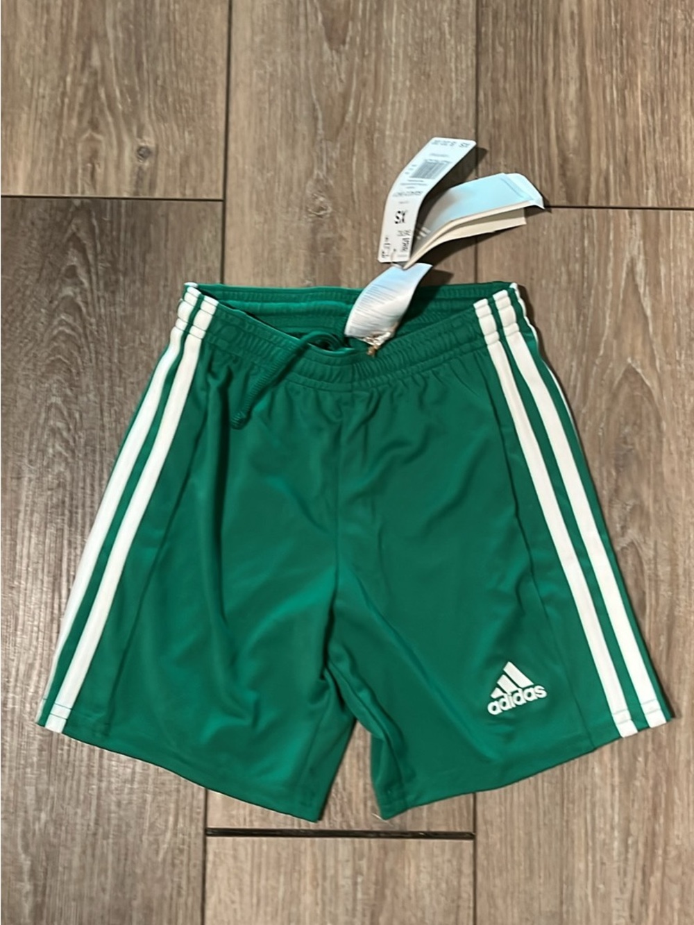 adidas Team Green Soccer Shorts with White Accents